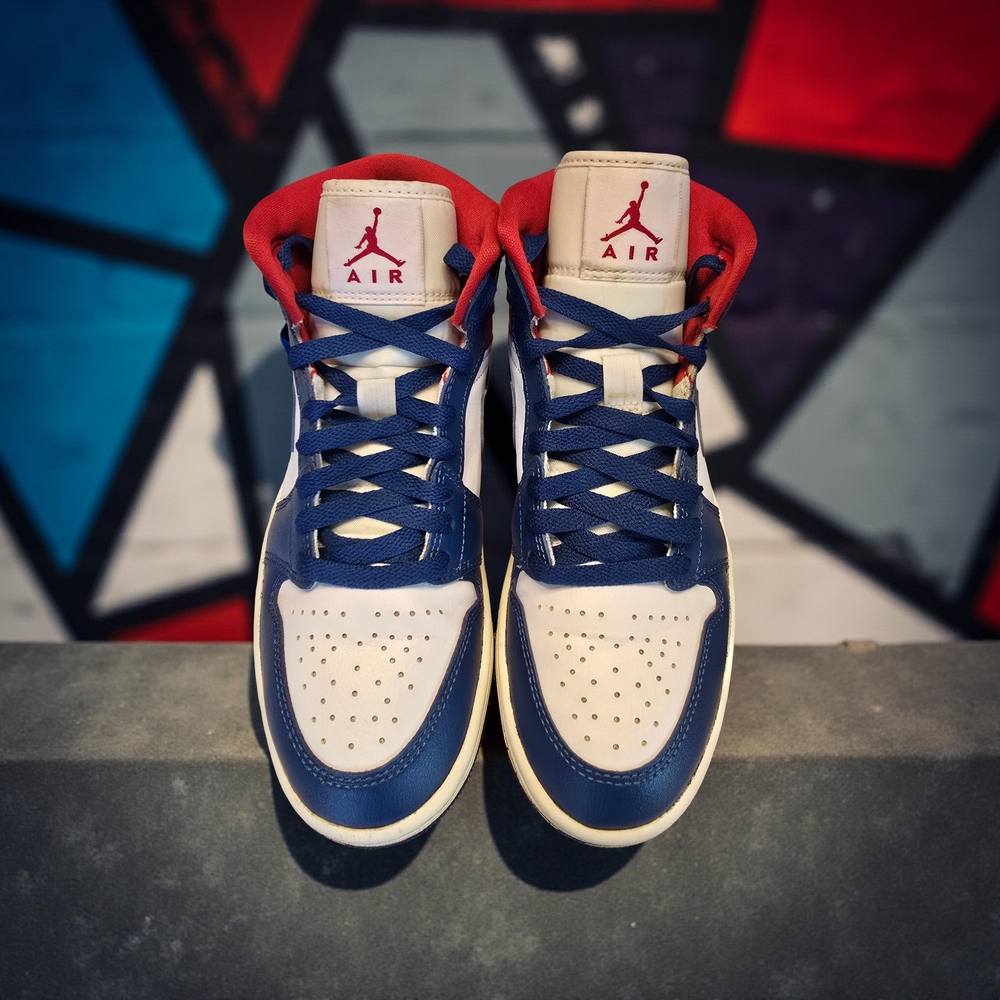 Nike Air Jordan 1 Mid White French Blue Red Sail BQ6472-146   Women Size 7